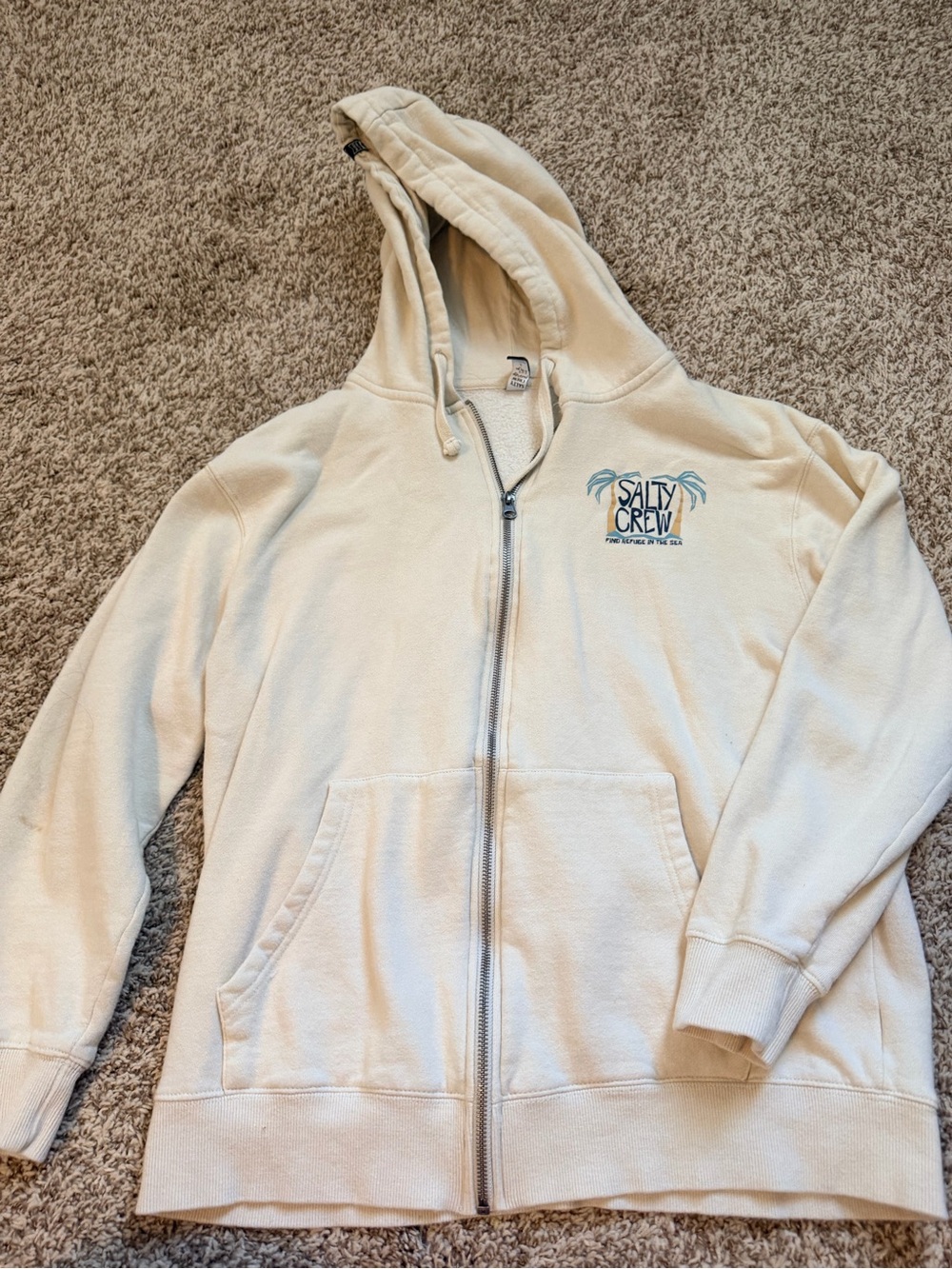 Salty Crew Women’s Cream Full-Zip Hoodie with Teal Logo